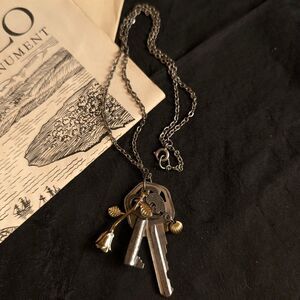 Vintage Key Trinket Charm Chain Necklace Silver Gold